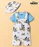 Babyoye Disney 100% Cotton Knit Half Sleeves Dungaree With Inner Tee With Mickey Mouse Graphic & Cap - Light Blue & White