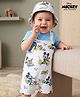 Babyoye Disney 100% Cotton Knit Half Sleeves Dungaree With Inner Tee With Mickey Mouse Graphic & Cap - Light Blue & White