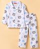Babyhug Cotton Knit Full Sleeves Co-Ord Shirt & Pyjama Night-Suit With Bear & Sky Print - White