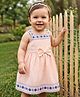 Babyhug Cotton Woven Sleeveless Striped & Floral Embroidered Frock With Bloomer & Bow Applique - Cream