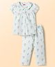 Babyhug Cotton Knit Half Sleeves Co-Ord Peter Pan Collared Top & Pyjama Night Suit With Floral Print - Mint