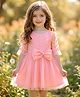 TOONYPORT Net Woven Three-Fourth Sleeve Bow Applique Detailed Dress - Pink