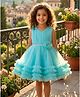 TOONYPORT Net Woven Sleeveless Floral Applique Detailed Ruffled Dress - Blue