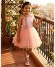 TOONYPORT Net Woven Sleeveless Sequins Embellished Floral & Bow Applique Detailed Dress - Pink
