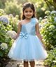 TOONYPORT Net Woven Sleeveless Sequins Embellished Floral & Bow Applique Detailed Dress - Blue