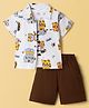 WOW Clothes Cotton Knit Woven Sleeveless T-Shirt & Shorts With Half Sleeves Shirt & Tiger Print - Brown & White