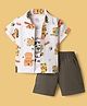 WOW Clothes Cotton Knit Woven Sleeveless T-Shirt & Shorts With Half Sleeves Shirt & Tiger Print - Olive Green & White