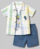 WOW Clothes Cotton Knit Half Sleeves Checks Shirt & Shorts With Printed T-Shirt - Green