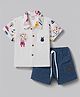 WOW Clothes Cotton Knit Half Sleeves Shirt & Shorts Set With Floral & Animal Print - Blue & White