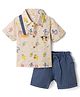 WOW Clothes Cotton Knit Half Sleeves Shirt & Shorts Set With Animal & Fruit Print - Blue & White
