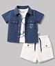 WOW Clothes Cotton Knit Dino Printed T-Shirt & Shorts Set With Shirt - Blue & White