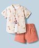 WOW Clothes Cotton Woven Half Sleeves Tiger Printed Shirt & Shorts Set with Inner Tee - White