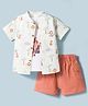WOW Clothes Cotton Woven Half Sleeves Tiger Printed Shirt & Shorts Set with Inner Tee - Off White