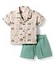 WOW Clothes Cotton Woven Half Sleeves Shirt & Shorts Set with Teddy & Car Print - Green