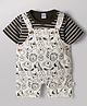 WOW Sinker Knit Half Sleeves Striped & Animal Printed Dungaree With Tee - Olive Green