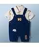 WOW Clothes Cotton Knit Dungaree & Half Sleeves Inner Tee with Animal Print & Embroidery - Off White
