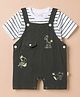 WOW Clothes Cotton Woven Dungaree & Half Sleeves T-Shirt With Animal Embroidered  - Olive