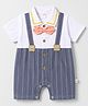 WOW Clothes Cotton Woven Half Sleeves Collar Neck Romper with Attached Bow - White & Blue