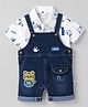 WOW Clothes Cotton Knit Dungaree & Half Sleeves Shirt With Cub Print & Embroidery - White & Blue