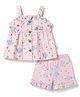 WOW Clothes Cotton Woven Sleeveless Top & Shorts Co-Ord Set With Floral Print - Pink