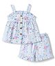 WOW Clothes Cotton Woven Sleeveless Top & Shorts Co-Ord Set With Floral Print - Blue & White