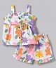 WOW Clothes Cotton Woven Sleeveless Top & Shorts Co-Ord Set With Floral Print - Violet & White