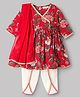 EARTHY TOUCH Cambric Woven Three Fourth Sleeves Floral Printed Kurti Salwar Set with Dupatta - Red