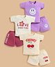 NUTTY BUTTY Sinker Knit Pack Of 3 Half Sleeves Floral & Cherry Printed Top & Shorts Set - Purple Off White & Maroon