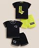 NUTTY BUTTY Sinker Knit Pack Of 2 Half Sleeves Smiley & Skate  Text Printed Tee & Shorts Set - Black & Neon Green