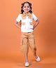 NUTTY BUTTY Cotton Blend Knit Half Sleeves Colour Blocked Shirt Style Top & Capri Set - Beige