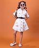 NUTTY BUTTY Linen Knit Half Sleeves Rocket Embroidered Shirt Style Dress - White