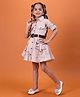 NUTTY BUTTY Linen Knit Half Sleeves Rocket Embroidered Shirt Style Dress - Brown