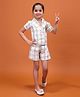 NUTTY BUTTY Cotton Blend Knit Half Sleeves Checked Coordinating Top & Shorts Set - Beige