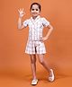 NUTTY BUTTY Cotton Blend Knit Half Sleeves Checked Coordinating Top & Shorts Set - Pink