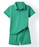 Spunkies Cotton Knit Half Sleeves Solid Shirt & Shorts Set - Green