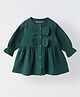 Spunkies Cotton Woven Full Sleeves Bow Applique Detailed Dress - Teal