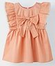 Spunkies Cotton Woven Sleeveless Bow Applique Frill Detailed Dress - Peach