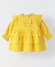 Spunkies Cotton Woven Full Sleeves Ruffle Detailed Dress - Yellow