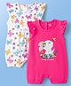 Doodle Poodle 100% Cotton Interlock Knit Frill Sleeves Romper With Butterfly & Bunny Print Pack of 2 - White & Pink