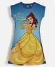 Wear Your Mind Cotton Knit Disney Princess Featuring Cap Sleeves Belle Printed Dress - Sky Blue