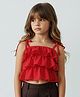 Taffykids Georgette Woven Sleeveless Ruffle Detailed Crop Top - Red