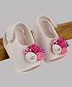 Daizy Floral Applique Detailed Stones Embellished Velcro Closure Booties - White