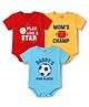 Doodle Poodle 100% Cotton Interlock Knit Half Sleeves Onesies With Text Print Pack of 3 - Blue Red & Yellow