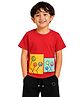 PILOLO Cotton Knit Half Sleeves Abstract Printed Tee - Red