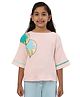 PILOLO Cotton Knit Three Fourth Sleeves Shimmer Detailed Balloon Printed Top - Pink