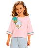 PILOLO Cotton Knit Three Fourth Sleeves Shimmer Detailed Balloon Printed Top - Pink