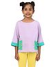 PILOLO Cotton Knit Three Fourth Sleeves Circles Pocket Printed Top - Purple