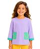 PILOLO Cotton Knit Three Fourth Sleeves Circles Pocket Printed Top - Purple