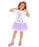 PILOLO Cotton Knit Half Sleeves Balloon Printed Pom Pom Applique Detailed Dress - White