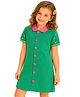 PILOLO Cotton Knit Half Sleeves Dots Printed Polo Dress - Green
